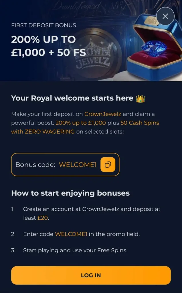 crownjewelz casino welcome bonus code